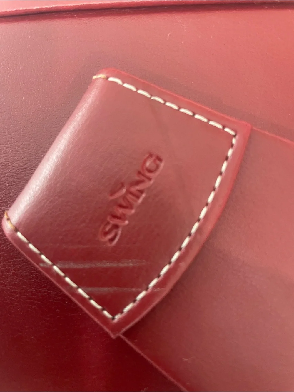 Classic Red Leather Photo Frame with White Stitching